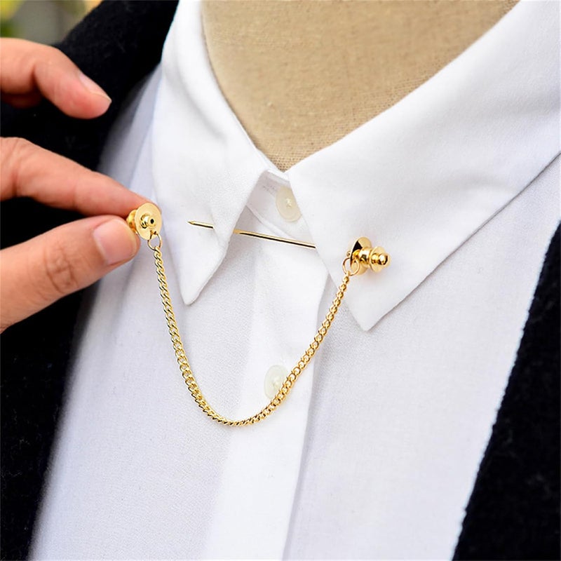 WCRAZYE Chain Lapel Pin Collar Bar Tassel Brooch Classic Ball Head Brass Shirt Collar Bar Tie Pins for Men Wedding Business - Image 5